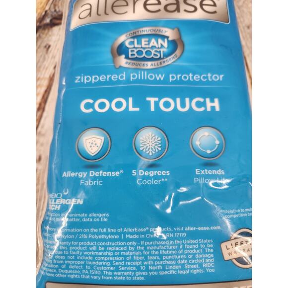 Allerease Zippered Pillow Protector Cool Touch 20 X 28 In Standard/Queen White - Picture 2 of 4